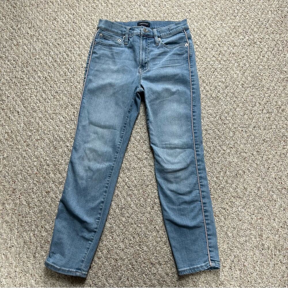J Crew High Rise Toothpick Skinny Jeans Womens 25P Pink Stripe Piping Denim